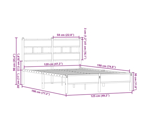 Estructura cama con cabecero sin colchón roble Sonoma 120x190cm