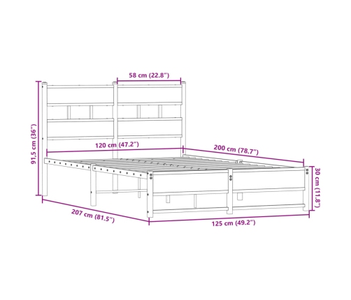 Estructura de cama sin colchón metal roble ahumado 120x200 cm