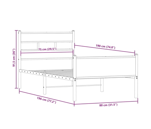 Estructura cama sin colchón madera roble ahumado 75x190 cm