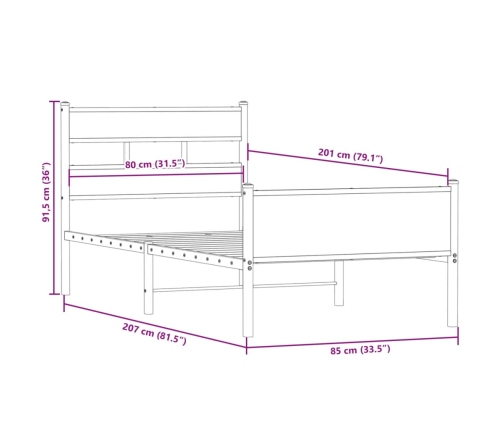 Estructura cama sin colchón madera roble ahumado 80x200 cm