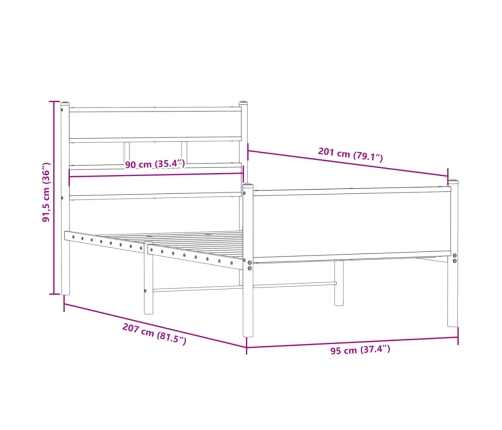 Estructura de cama sin colchón madera roble ahumado 90x200 cm