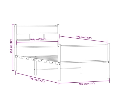 Estructura de cama sin colchón madera roble ahumado 100x190 cm