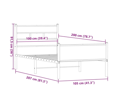 Estructura de cama sin colchón madera roble ahumado 100x200 cm