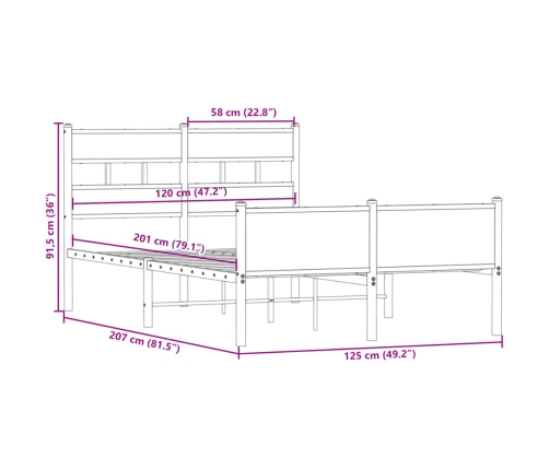 Estructura de cama sin colchón madera roble ahumado 120x200 cm