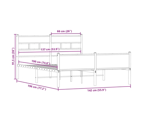 Estructura de cama sin colchón madera roble ahumado 137x190 cm
