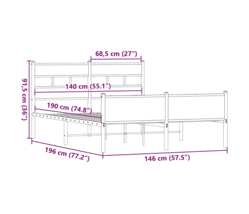 Estructura de cama sin colchón madera roble ahumado 140x190 cm