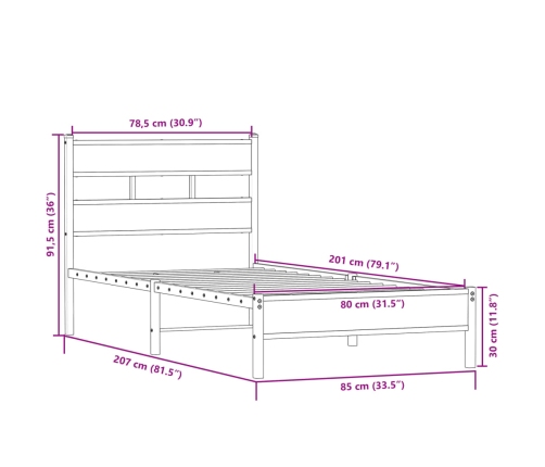 Estructura de cama sin colchón madera roble Sonoma 80x200 cm