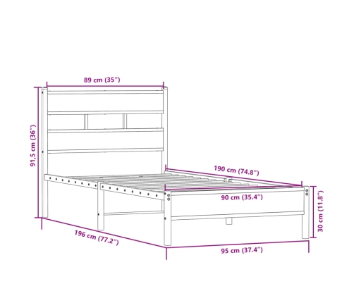 Estructura de cama sin colchón madera roble Sonoma 90x190 cm