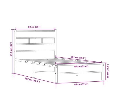 Estructura de cama sin colchón madera roble Sonoma 90x200 cm