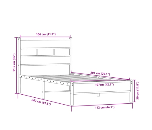 Estructura de cama sin colchón madera roble Sonoma 107x200 cm