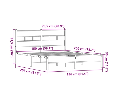 Estructura de cama sin colchón madera roble Sonoma 150x200 cm