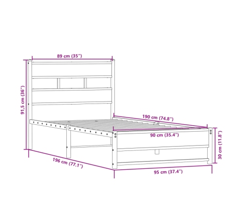 Estructura de cama sin colchón metal roble Sonoma 90x190 cm