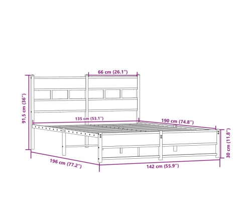 Estructura de cama sin colchón metal roble Sonoma 135x190 cm