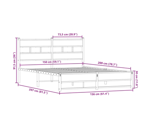 Estructura de cama sin colchón metal roble Sonoma 150x200 cm