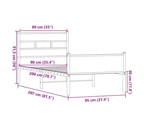 Estructura de cama sin colchón madera roble Sonoma 90x200 cm