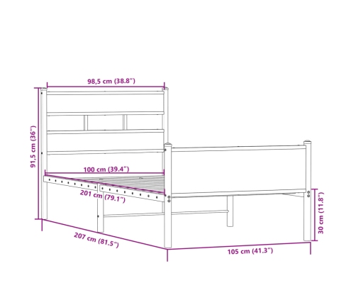 Estructura de cama sin colchón madera roble Sonoma 100x200 cm