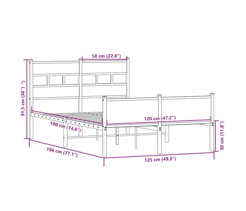 Estructura de cama sin colchón madera roble Sonoma 120x190 cm