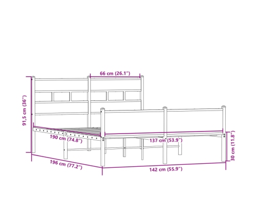 Estructura de cama sin colchón madera roble Sonoma 137x190 cm