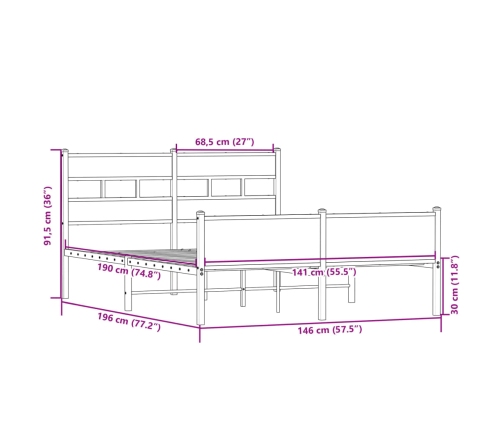 Estructura de cama sin colchón madera roble Sonoma 140x190 cm