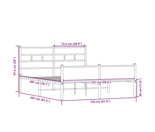 Estructura de cama sin colchón madera roble Sonoma 150x200 cm