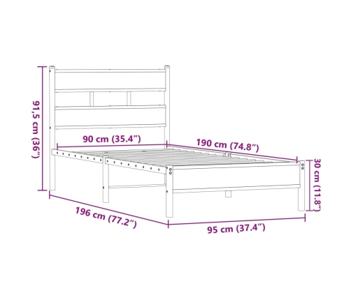 Estructura de cama sin colchón madera marrón roble 90x190 cm