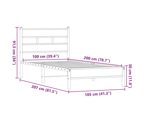 Estructura de cama sin colchón madera marrón roble 100x200 cm