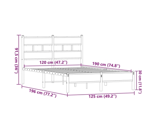 Estructura de cama sin colchón madera marrón roble 120x190 cm