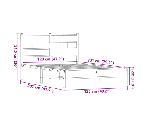 Estructura de cama sin colchón madera marrón roble 120x200 cm