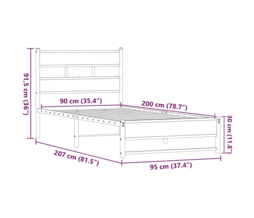 Estructura de cama sin colchón metal marrón roble 90x200 cm