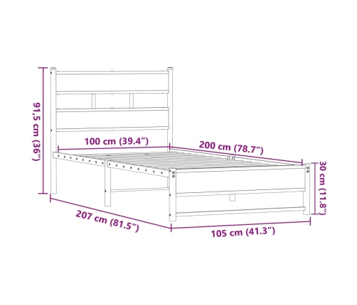 Estructura de cama sin colchón metal marrón roble 100x200 cm