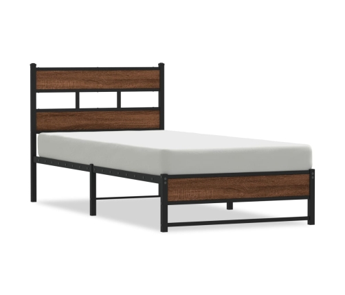 Estructura de cama sin colchón metal marrón roble 107x203 cm