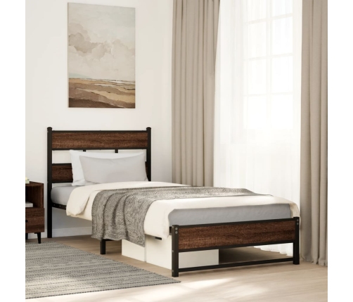 Estructura de cama sin colchón metal marrón roble 107x203 cm