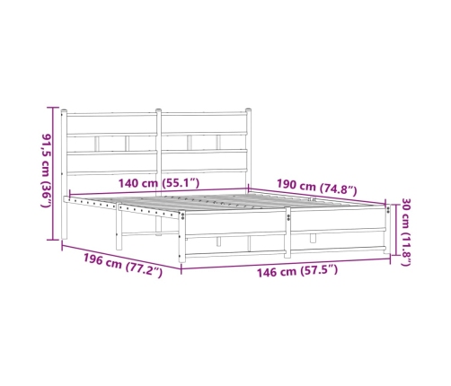 Estructura de cama sin colchón metal marrón roble 140x190 cm