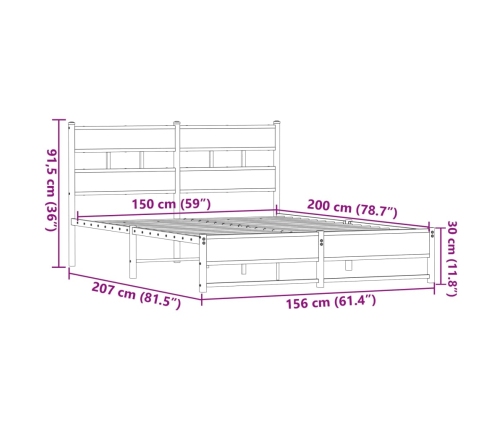 Estructura de cama sin colchón metal marrón roble 150x200 cm