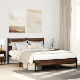 Estructura de cama sin colchón metal marrón roble 160x200 cm