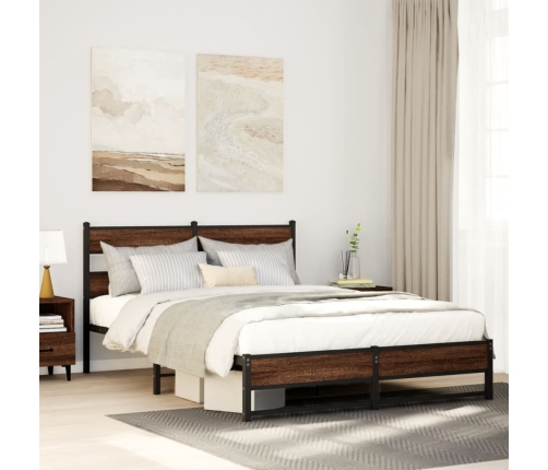 Estructura de cama sin colchón metal marrón roble 160x200 cm