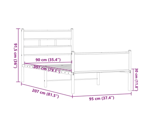 Estructura de cama sin colchón madera marrón roble 90x200 cm