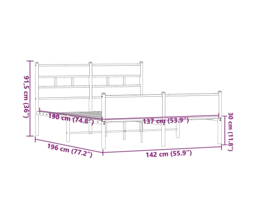 Estructura de cama sin colchón madera marrón roble 137x190 cm