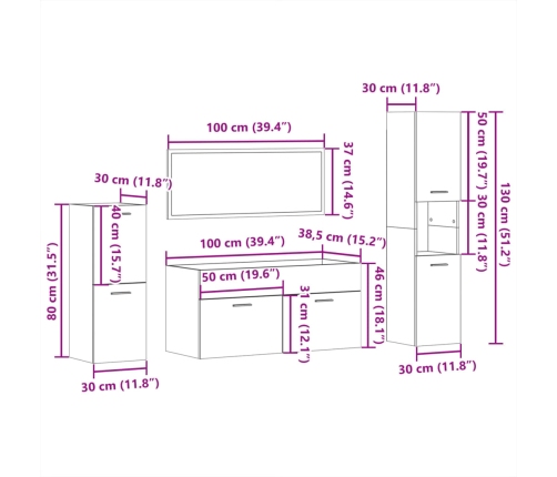 Juego de muebles de baño 4 pzas madera contrachapada blanco