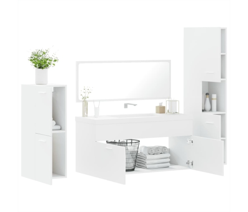 Juego de muebles de baño 4 pzas madera contrachapada blanco