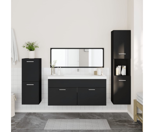 Juego de muebles de baño 4 pzas madera contrachapada negro