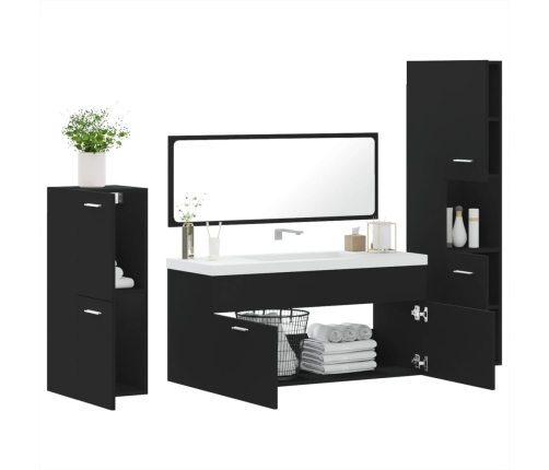 Juego de muebles de baño 4 pzas madera contrachapada negro