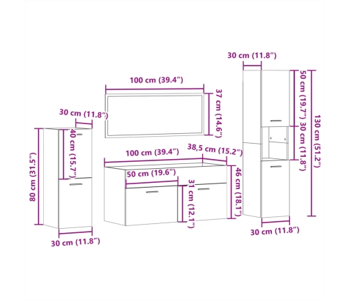 Juego muebles de baño 4 pzas madera contrachapada gris hormigón