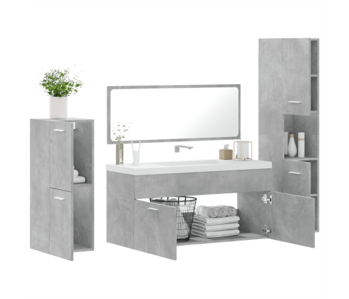 Juego muebles de baño 4 pzas madera contrachapada gris hormigón