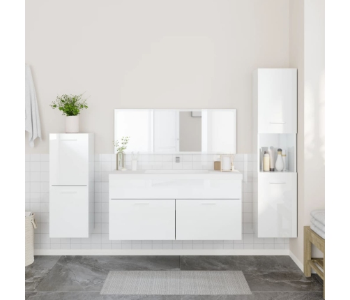 Juego muebles de baño 4 pzas madera contrachapada blanco brillo