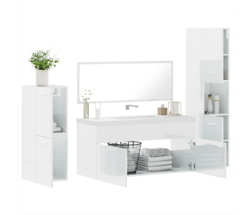 Juego muebles de baño 4 pzas madera contrachapada blanco brillo