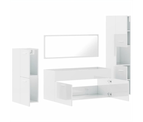 Juego muebles de baño 4 pzas madera contrachapada blanco brillo