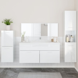 Juego muebles de baño 4 pzas madera contrachapada blanco brillo