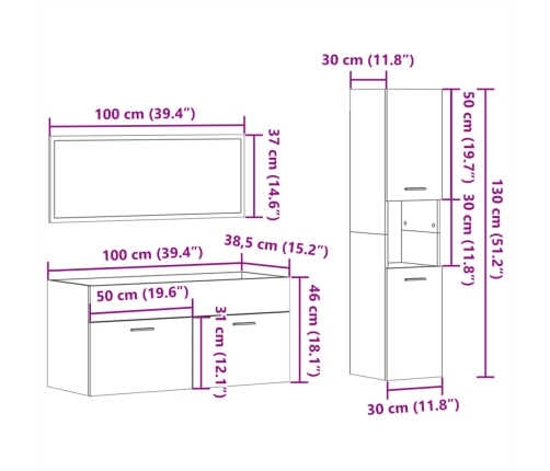 Juego de muebles de baño 3 pzas madera contrachapada blanco