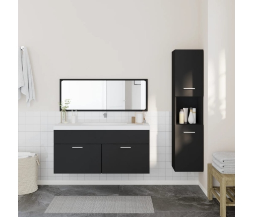 Juego de muebles de baño 3 pzas madera contrachapada negro